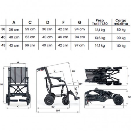 Silla de Ruedas Plegable Compacta y Ligera Trolli